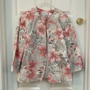 Gorgeous Alfred Dunner Pink and Gray Floral Jacket - Size 16
